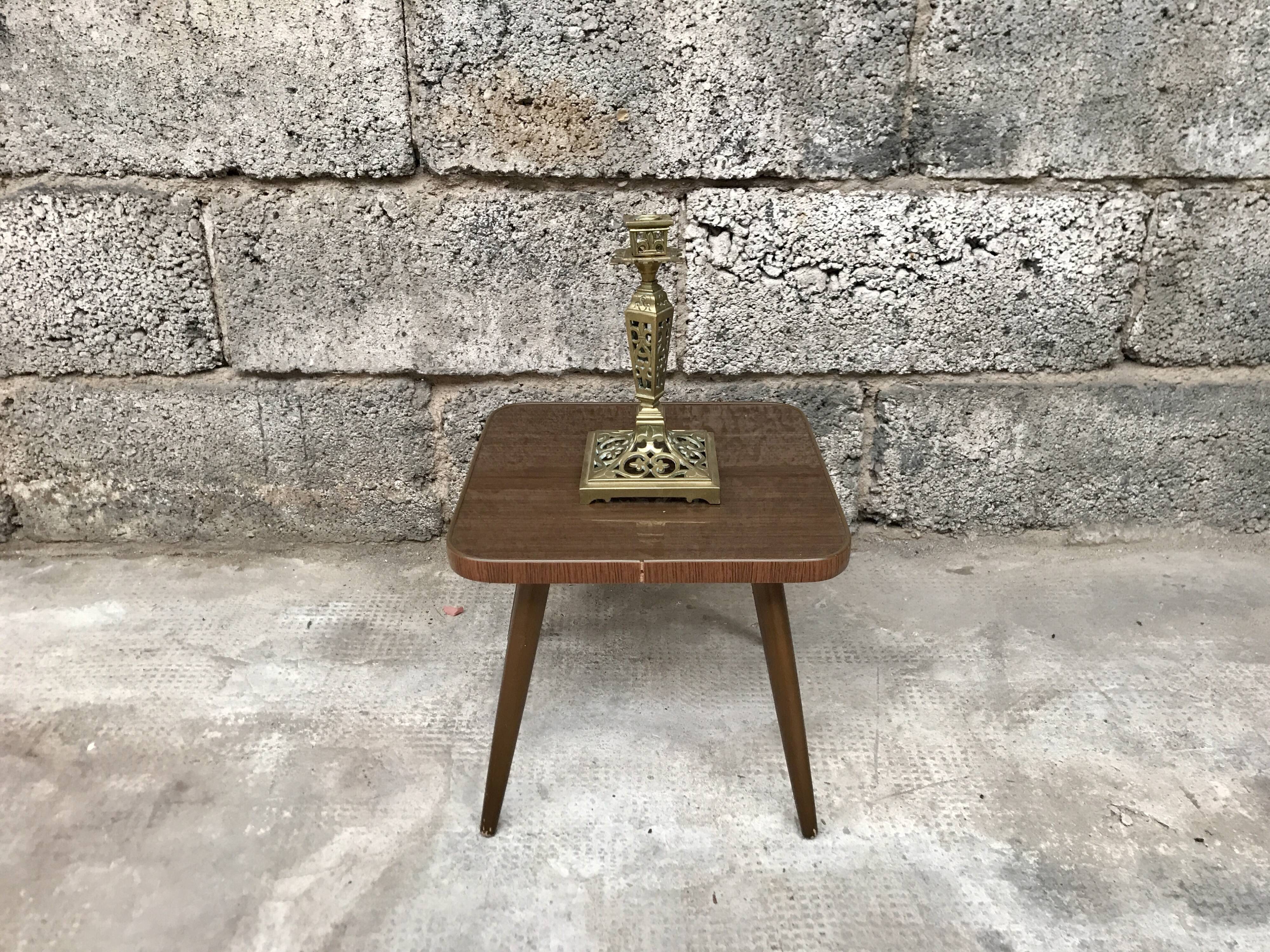 Vintage brown square pedestal table 1950