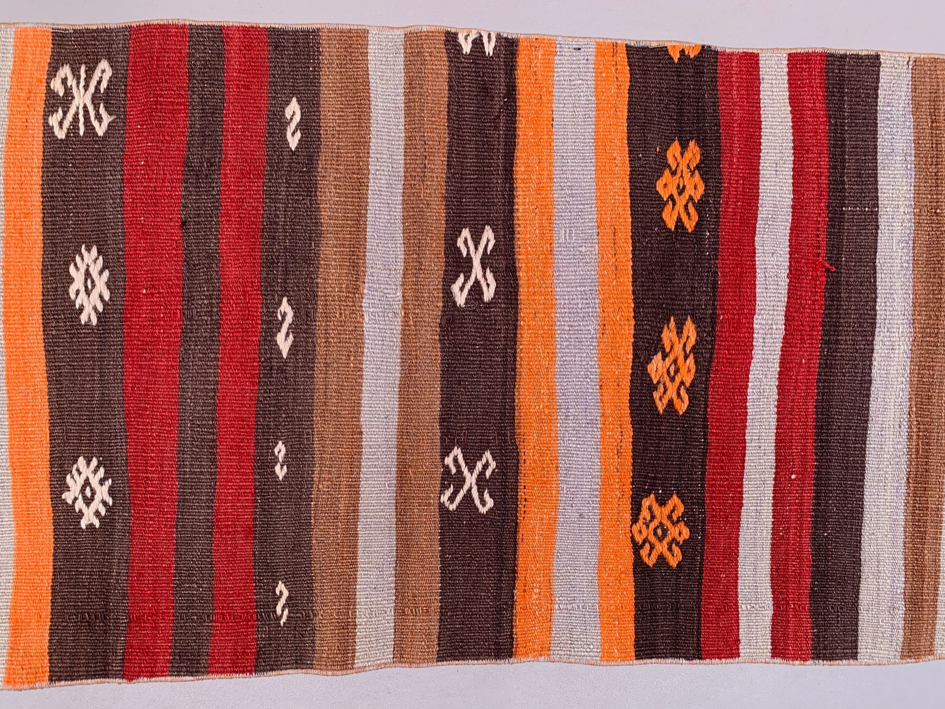 Old Turkish narrow Kilim Runner 410x63 cm shabby chic, vintage kelim