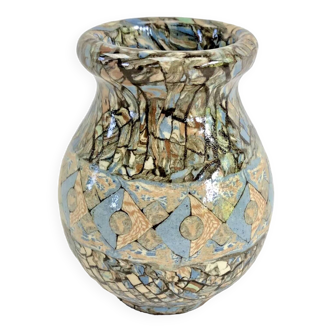 Ancien vase mosaïque terres mêlées Jean Gerbino Vallauris