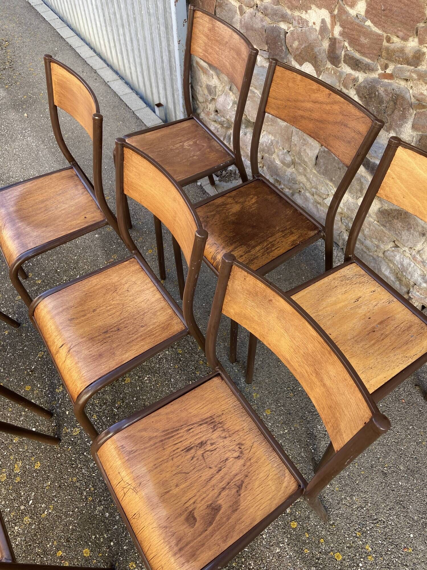 Set of 8 vintage industrial school chairs for communities mullca delagrave