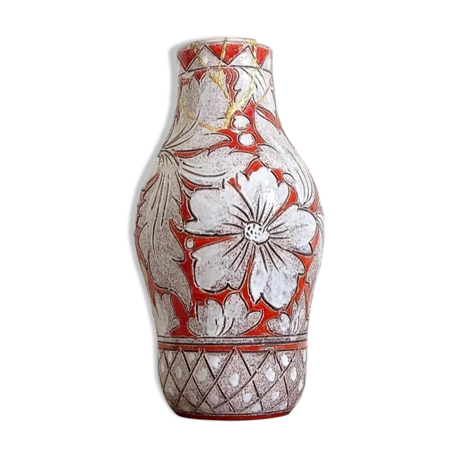 Large Fratelli Fanciullacci Sgraffito Ceramic Vase, Restored Kintsugi-Style
