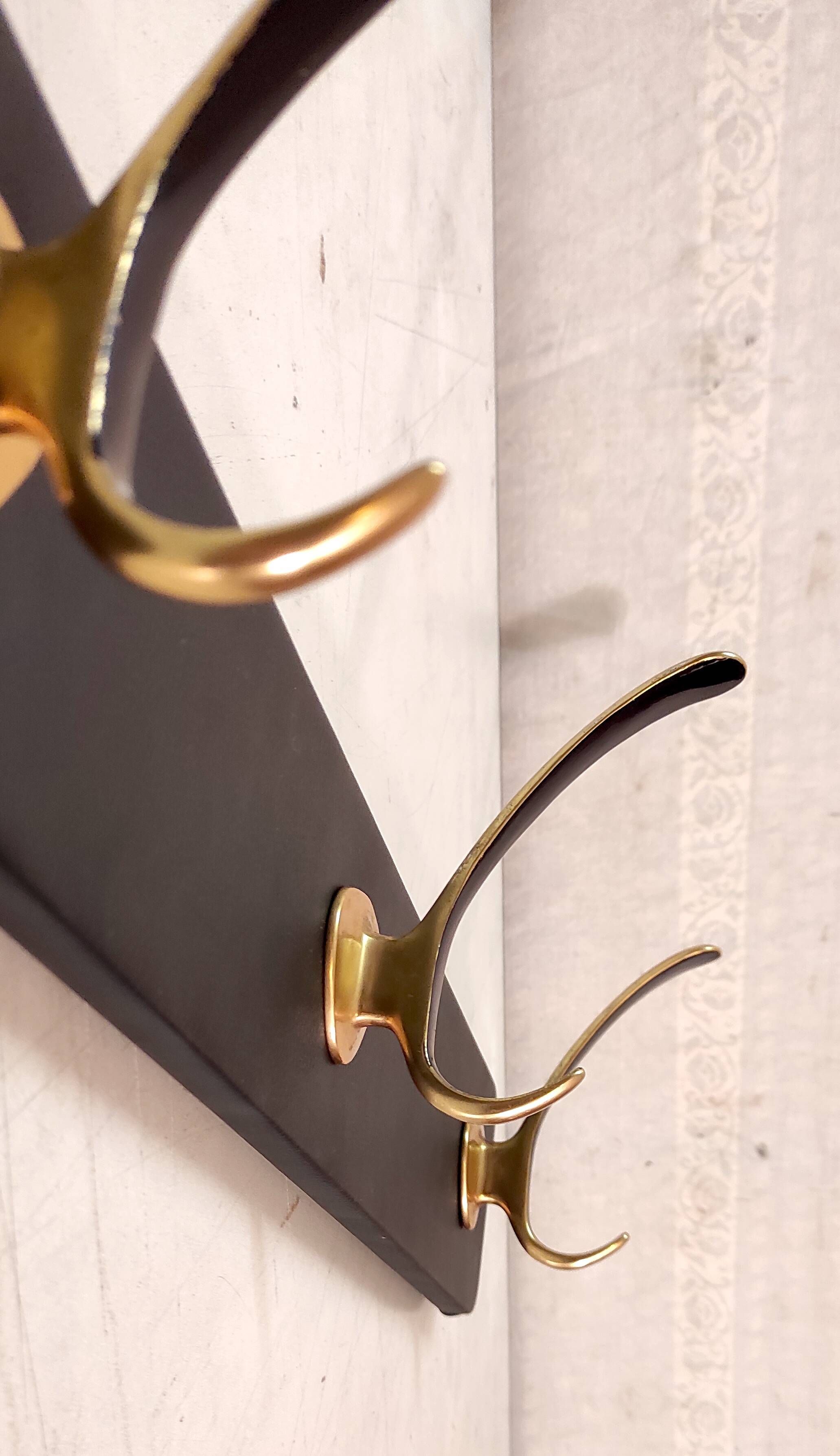 Wall-mounted coat rack in brass, 1950s-60s