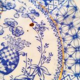 Set of 2 saucers, Lunéville lace, blue and gold, Blairs