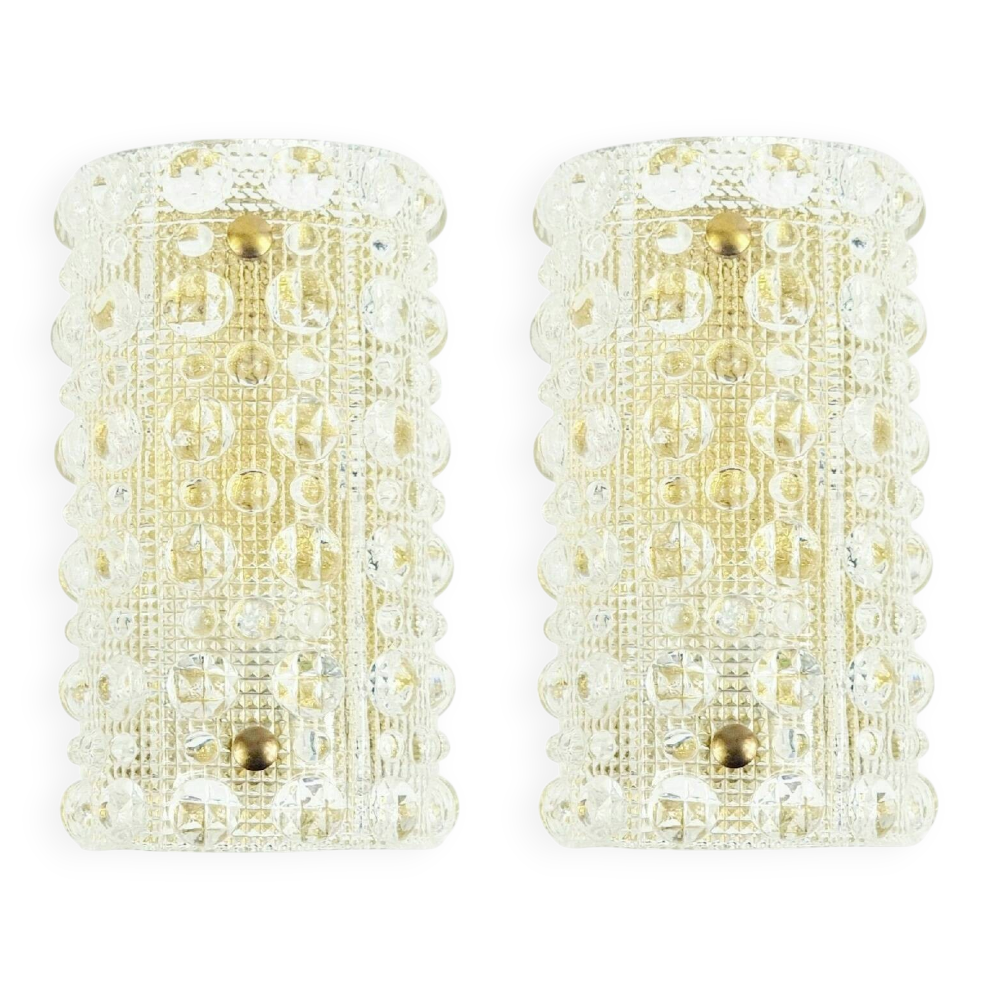 Pair Mid Century Scandinavian Glass & Brass Wall Lamps - C.Fagerlund, 1960s