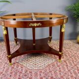 Ensemble table et chaises de style Empire français en noyer, bronze et marbre