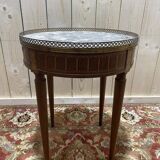 Table bouillotte de style Louis XVI en marqueteriie et marbre