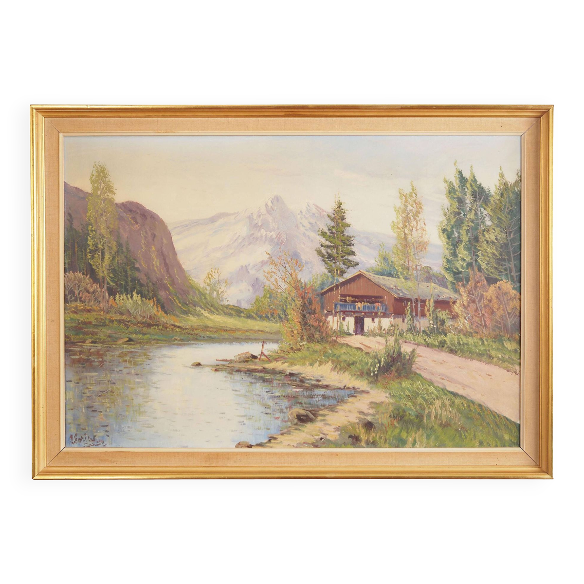 Painting „The Chalet at the Mountain Stream”, Scandinavian design, 1970s