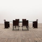 Tito Agnoli for Matteo Grassi leather dining table and six chairs