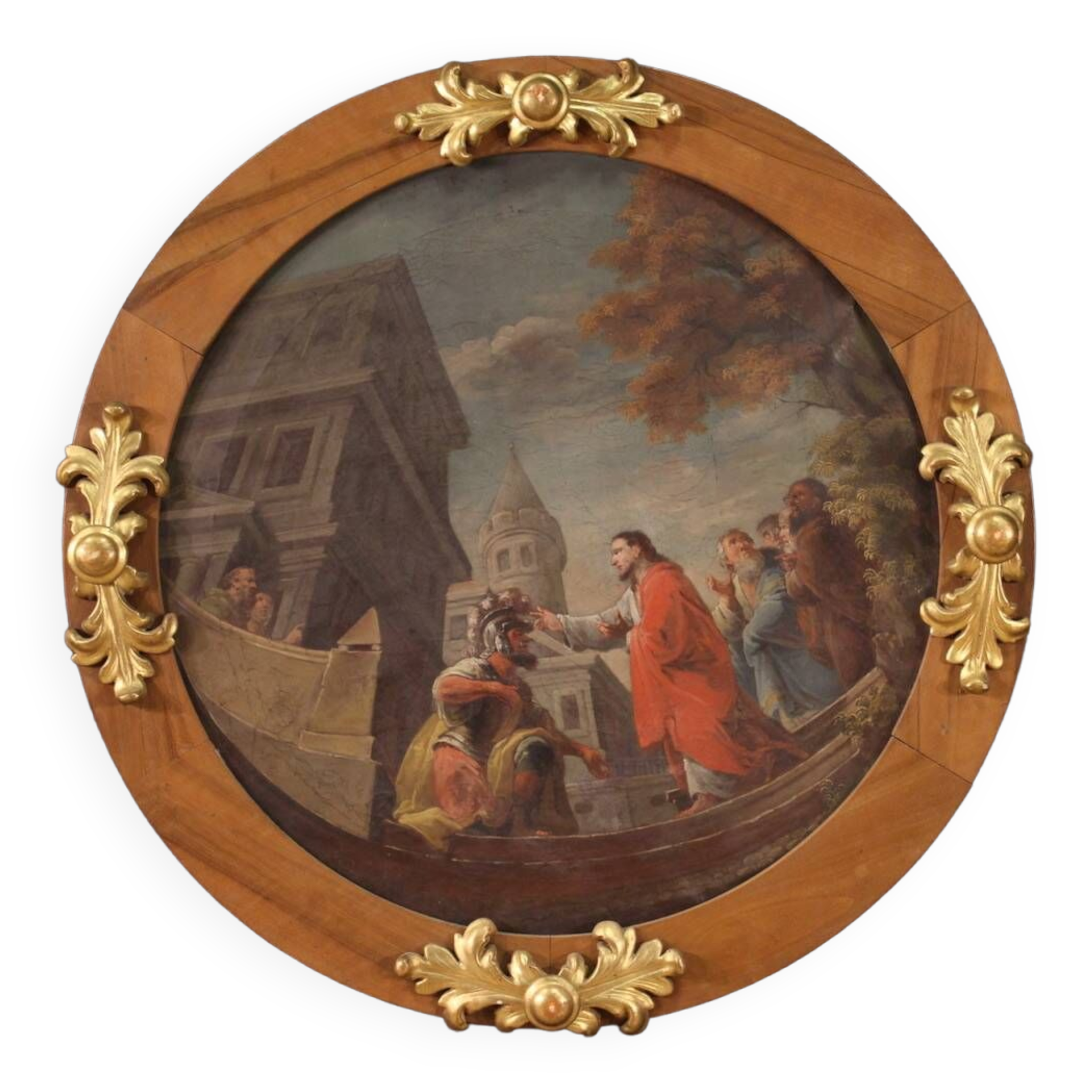 Round painting from the first half of the 19th century, the healing of the centurion's servant