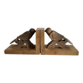 Pair of Art Deco wooden bookends carved with birds.