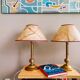 Pair Portuguese  farmhouse brass tall buffet table lamps