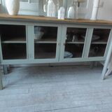 Buffet, vintage serving trolley re-enchanted in verdigris, wooden top.