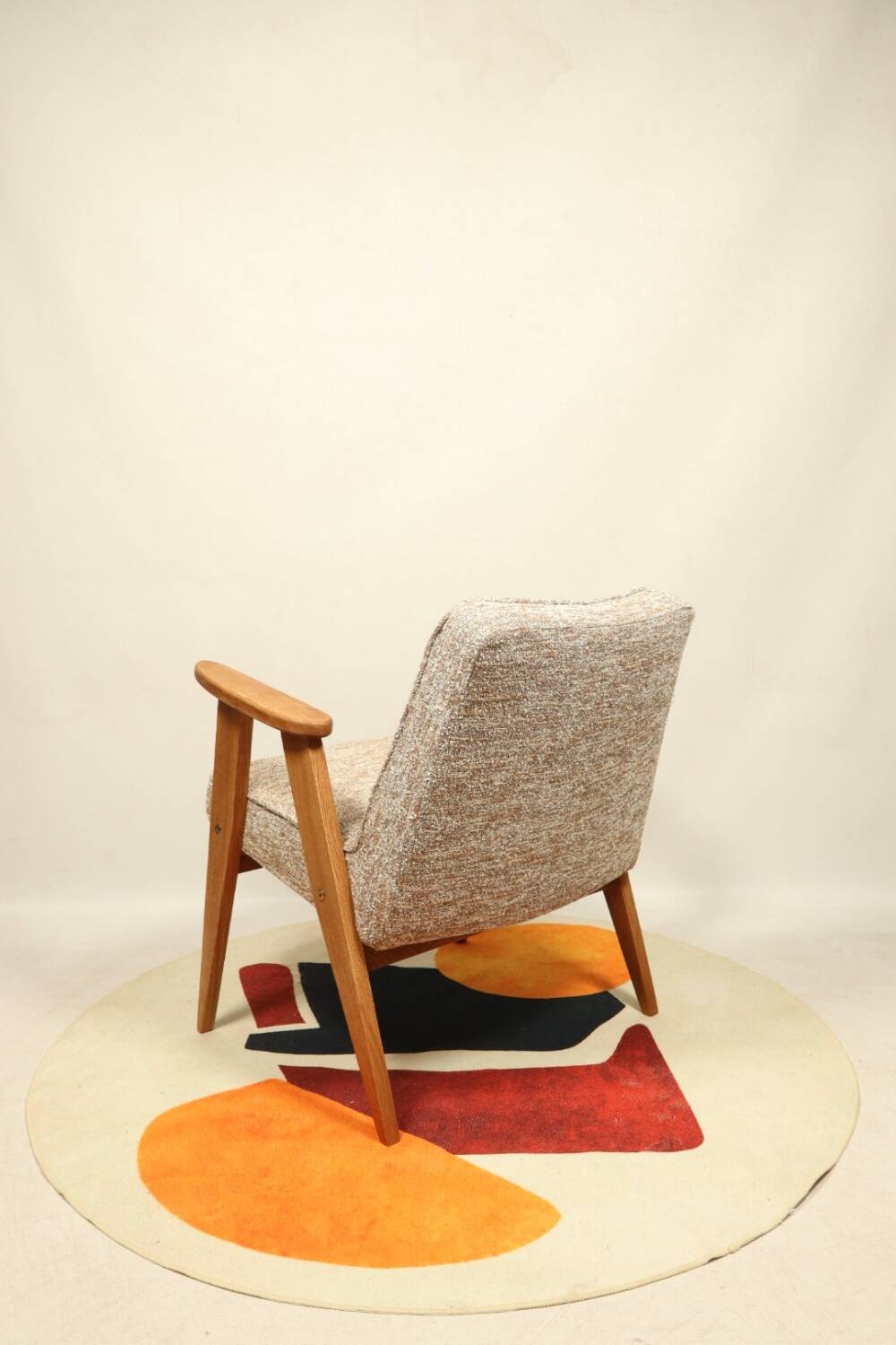 Vintage armchair brown granola oak wood design by Chierowski 366