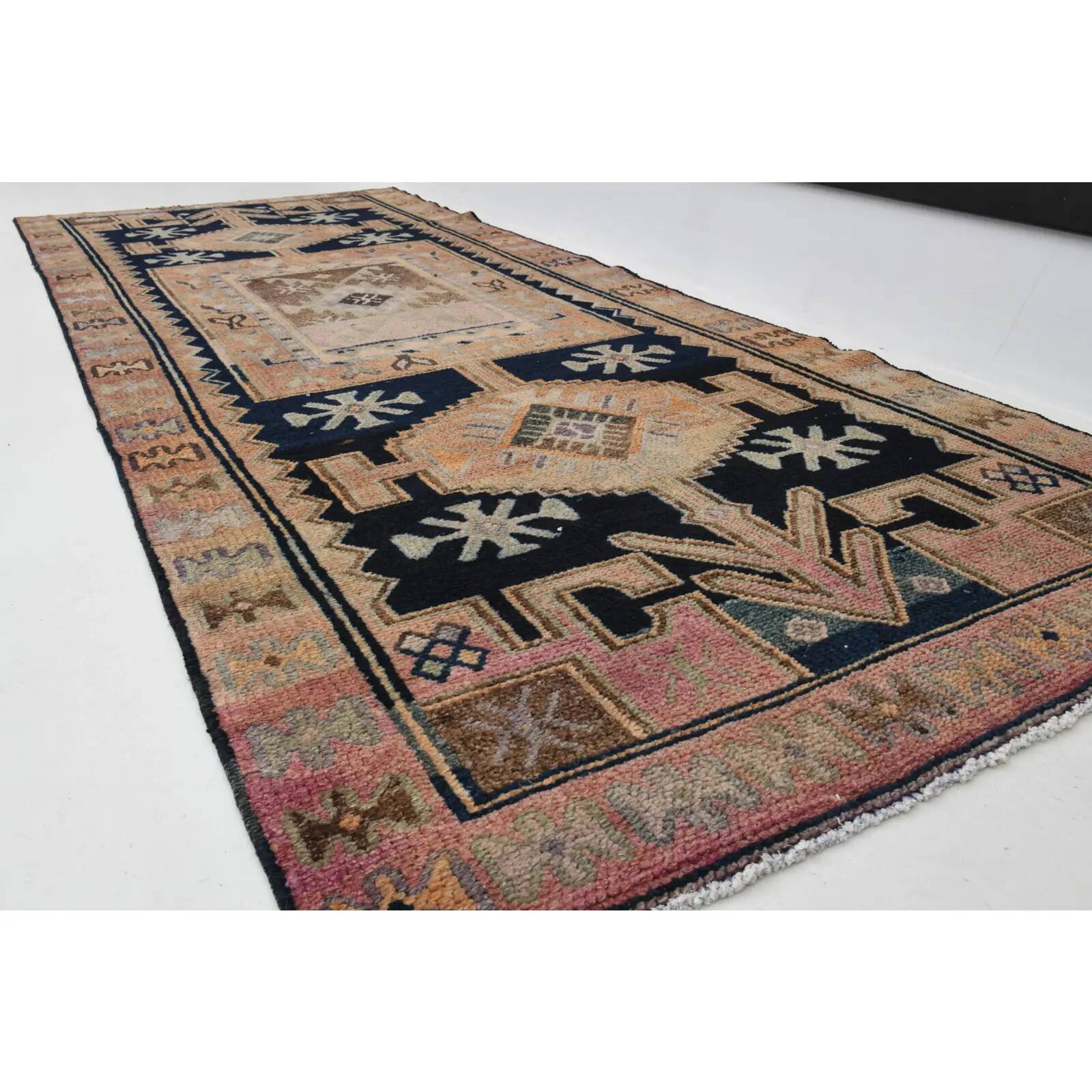 Vintage Turkish Oushak handmade wool cotton tan runner rug 114x285
