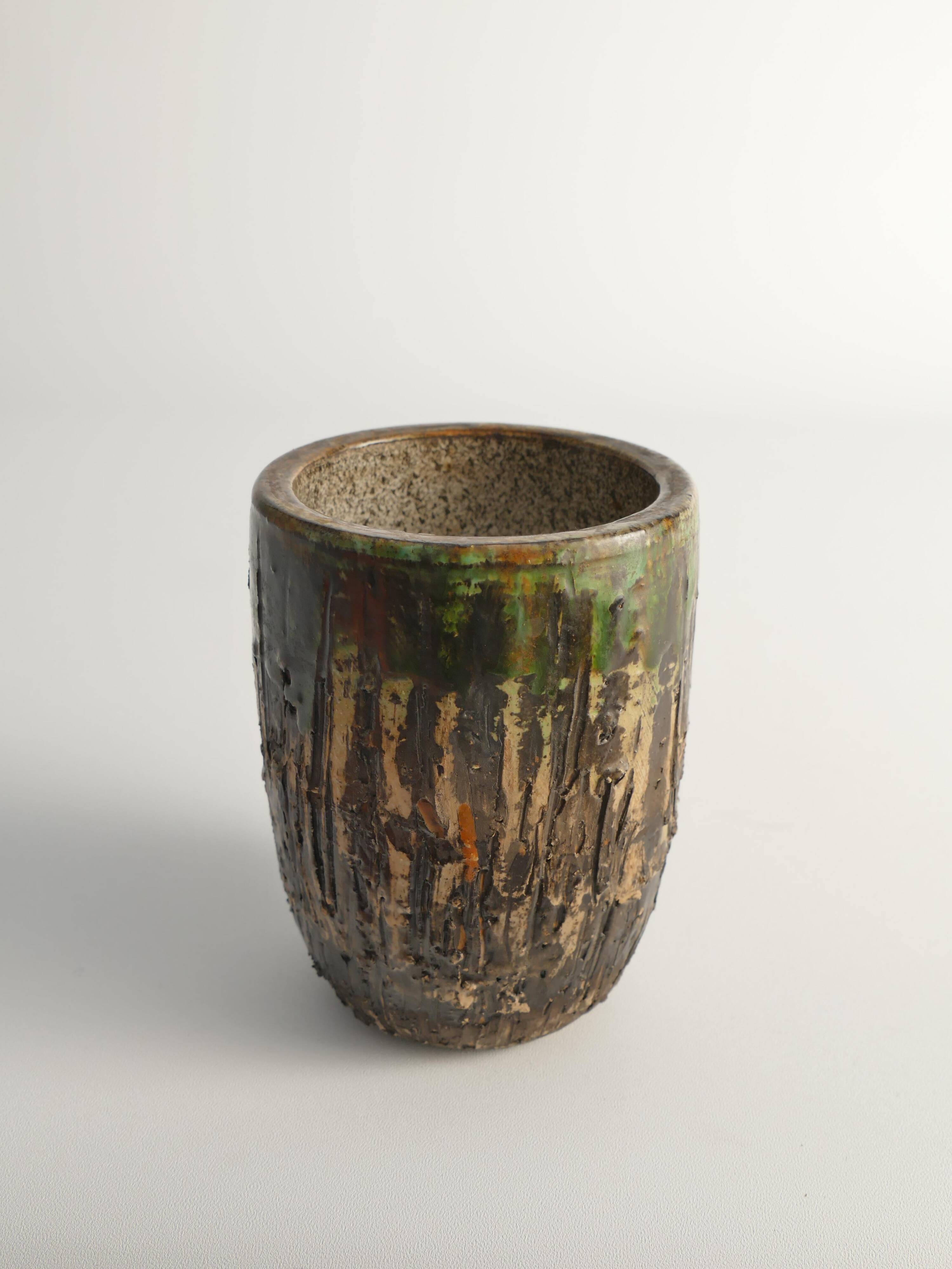 Unique Scandinavian Modern Brutalist Stoneware Vase by Tilgmans, Sweden 1960s