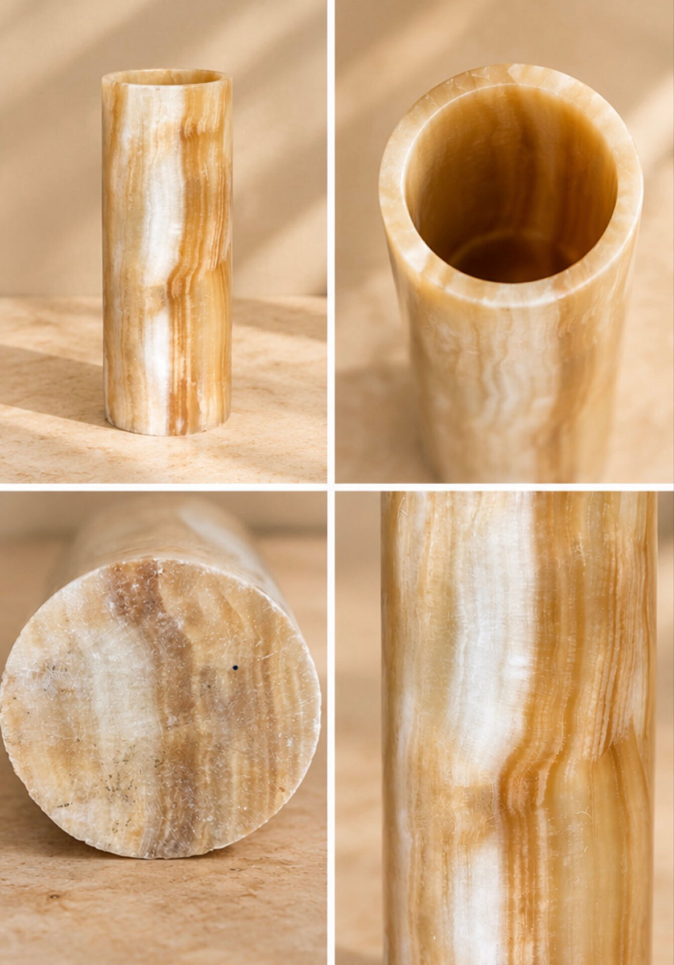 Vintage cylindrical vase in onyx – Veined natural stone