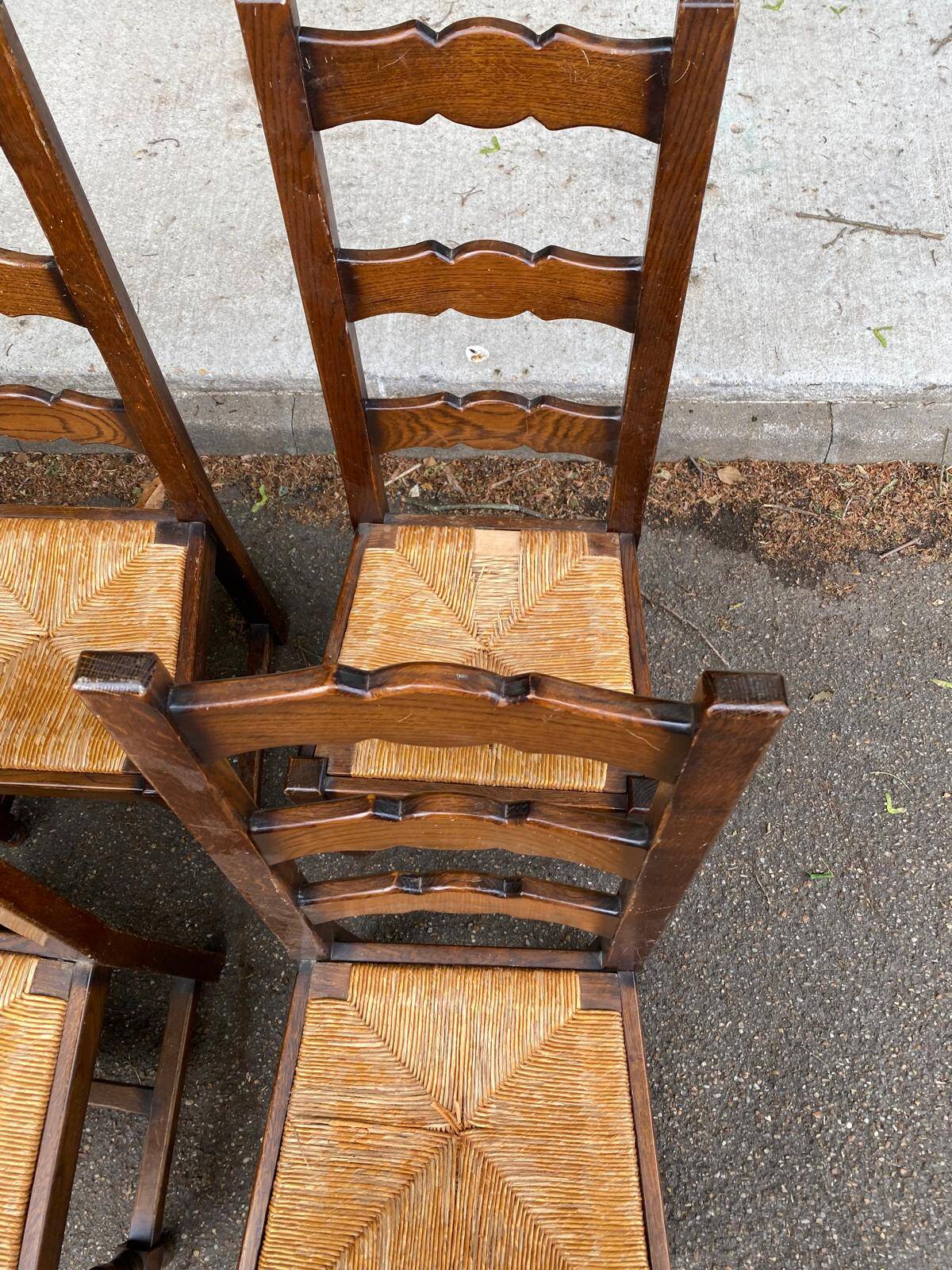 6 chaises bois massif et paille dossier haut type ferme