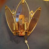 Vintage wall lamp in glass and gold metal