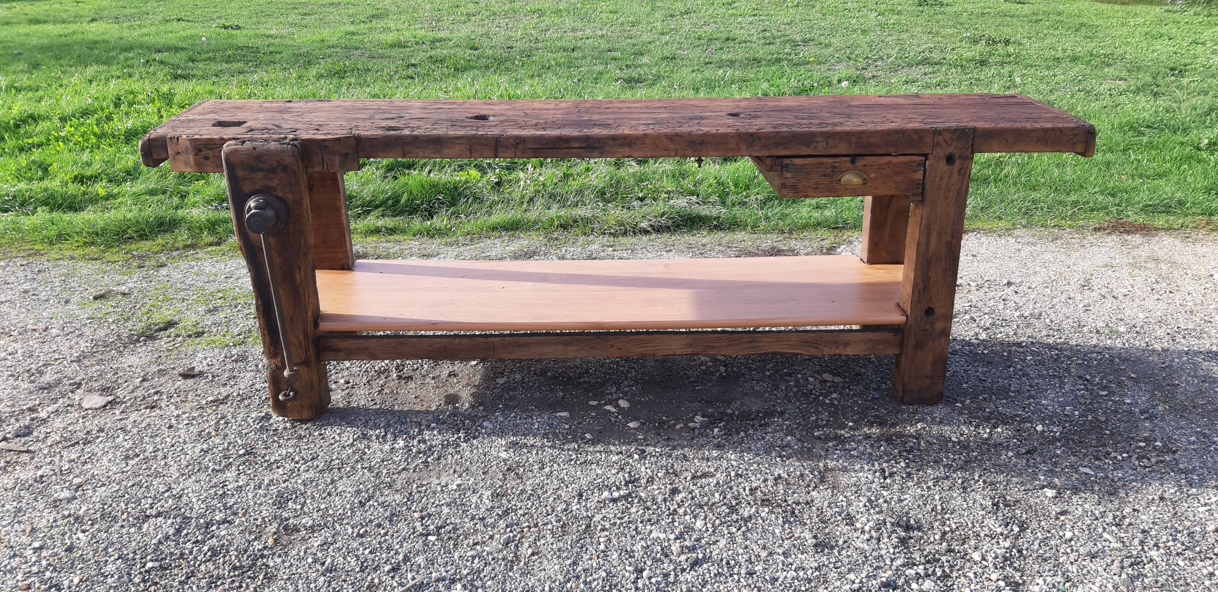 Old Wood Workbench, 1 Drawer and Shelf