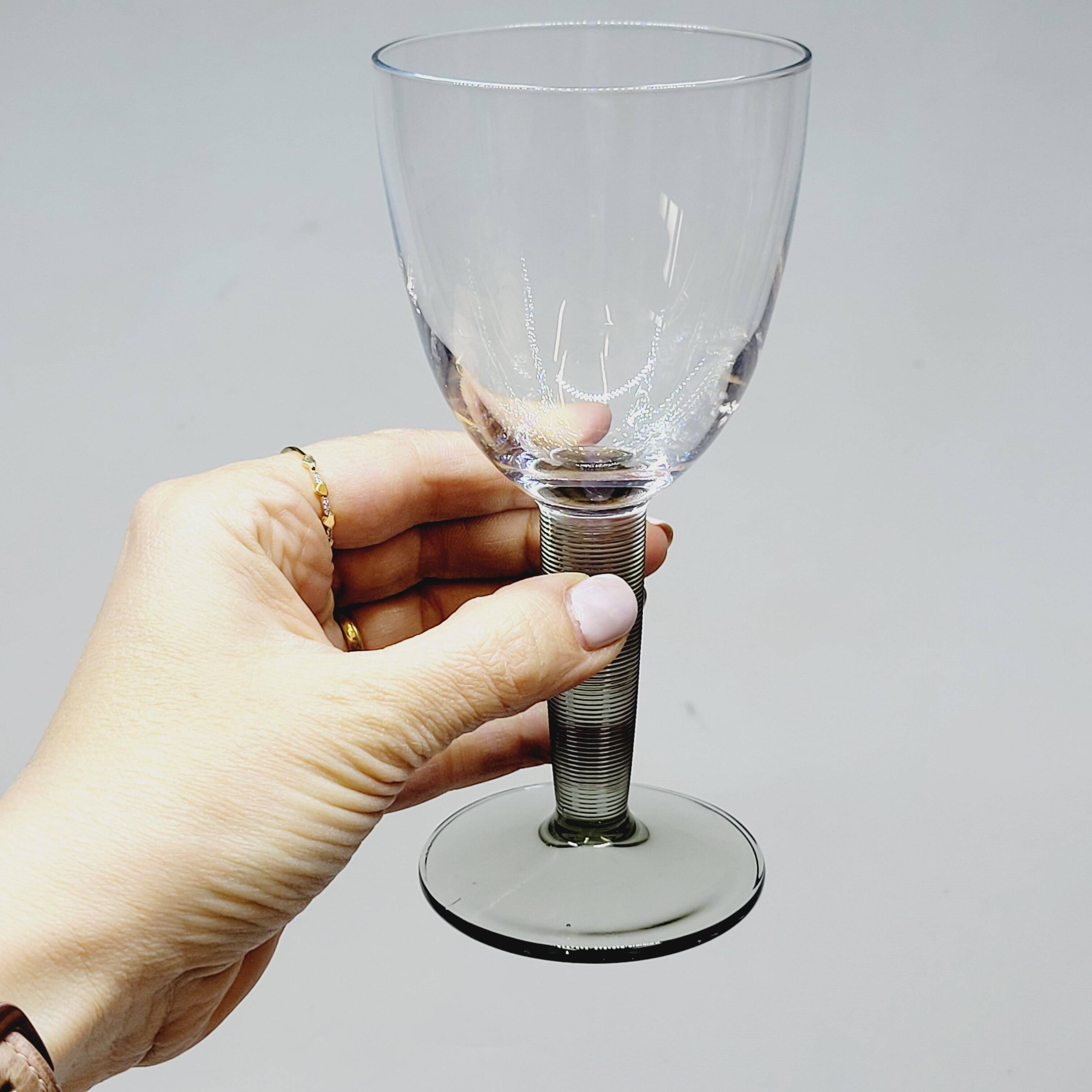10 Bormioli Rocco Vintage Crystal Wine Glasses with Grooved Grey Stem
