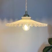 Vintage 1950s entirely white serrated opaline pendant light