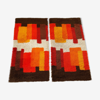 Set of 2 modernist multi-color high pile rya rug by desso, netherlands, 1970s