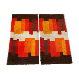 Set of 2 modernist multi-color high pile rya rug by desso, netherlands, 1970s