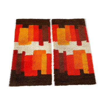 Set of 2 modernist multi-color high pile rya rug by desso, netherlands, 1970s