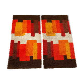 Set of 2 modernist multi-color high pile rya rug by desso, netherlands, 1970s