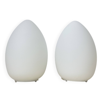 Set of 2 Vintage egg shaped opaline glass table lamp , 1970s