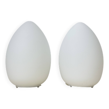 Set of 2 Vintage egg shaped opaline glass table lamp , 1970s