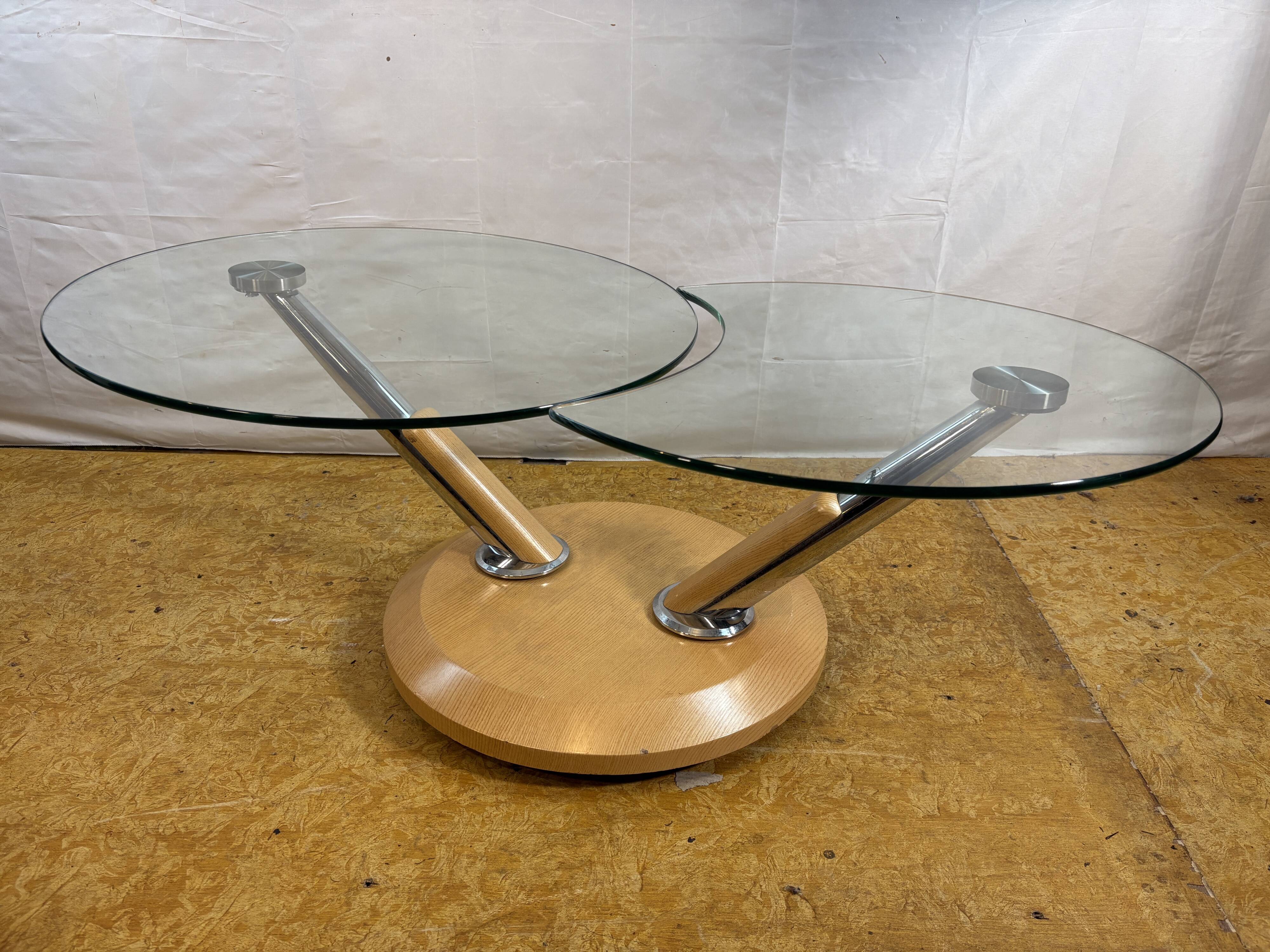 Vintage Tokyo Twist Swivel Coffee Table – Extendable Glass Top Stylish