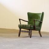 1960s vintage mid-century lounge chair, dark stained oak style of Viggo Boesen