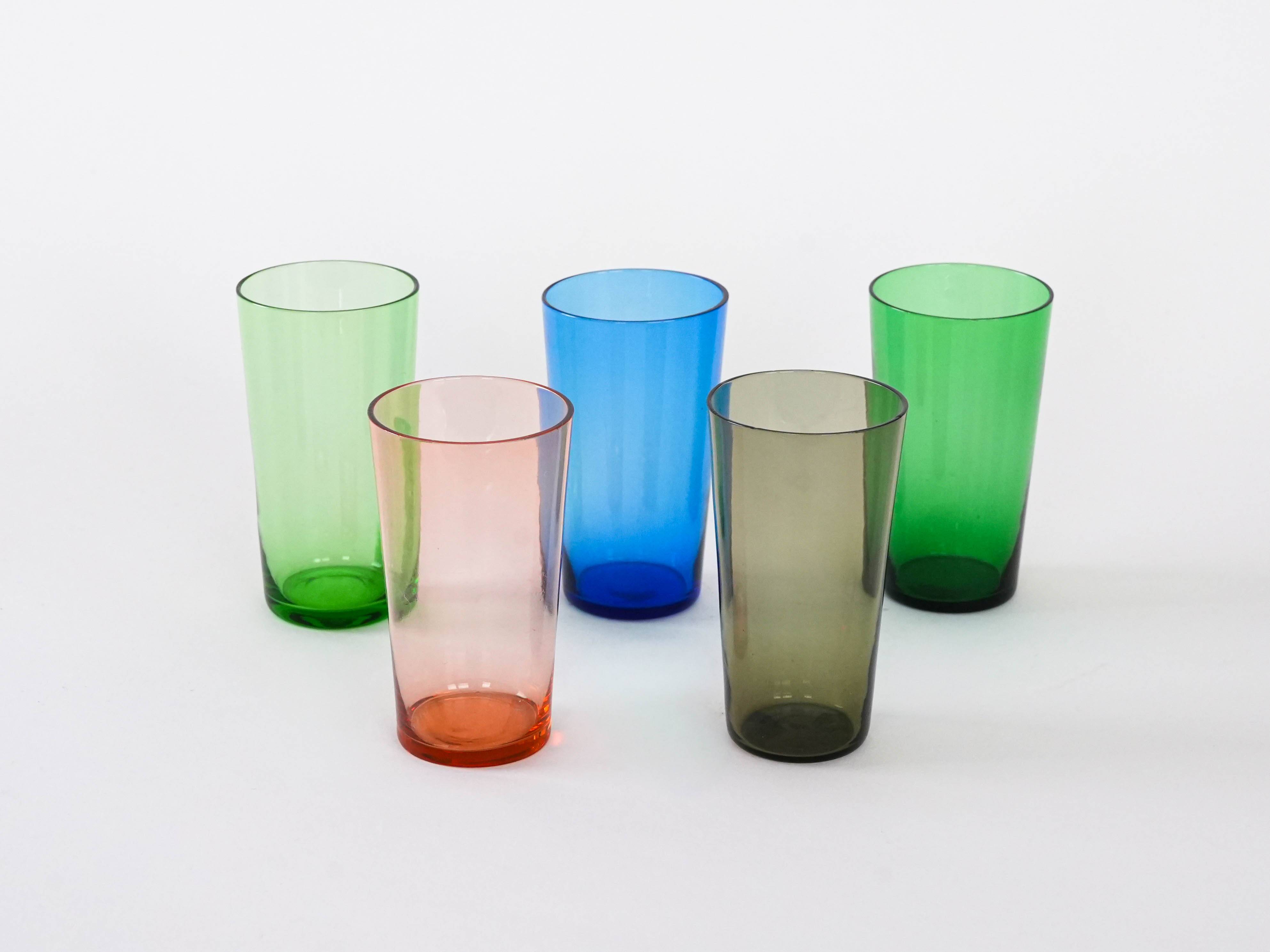 Set of coloured glasses, Finnish design, 1950s, designer: Tapio Wirkkala