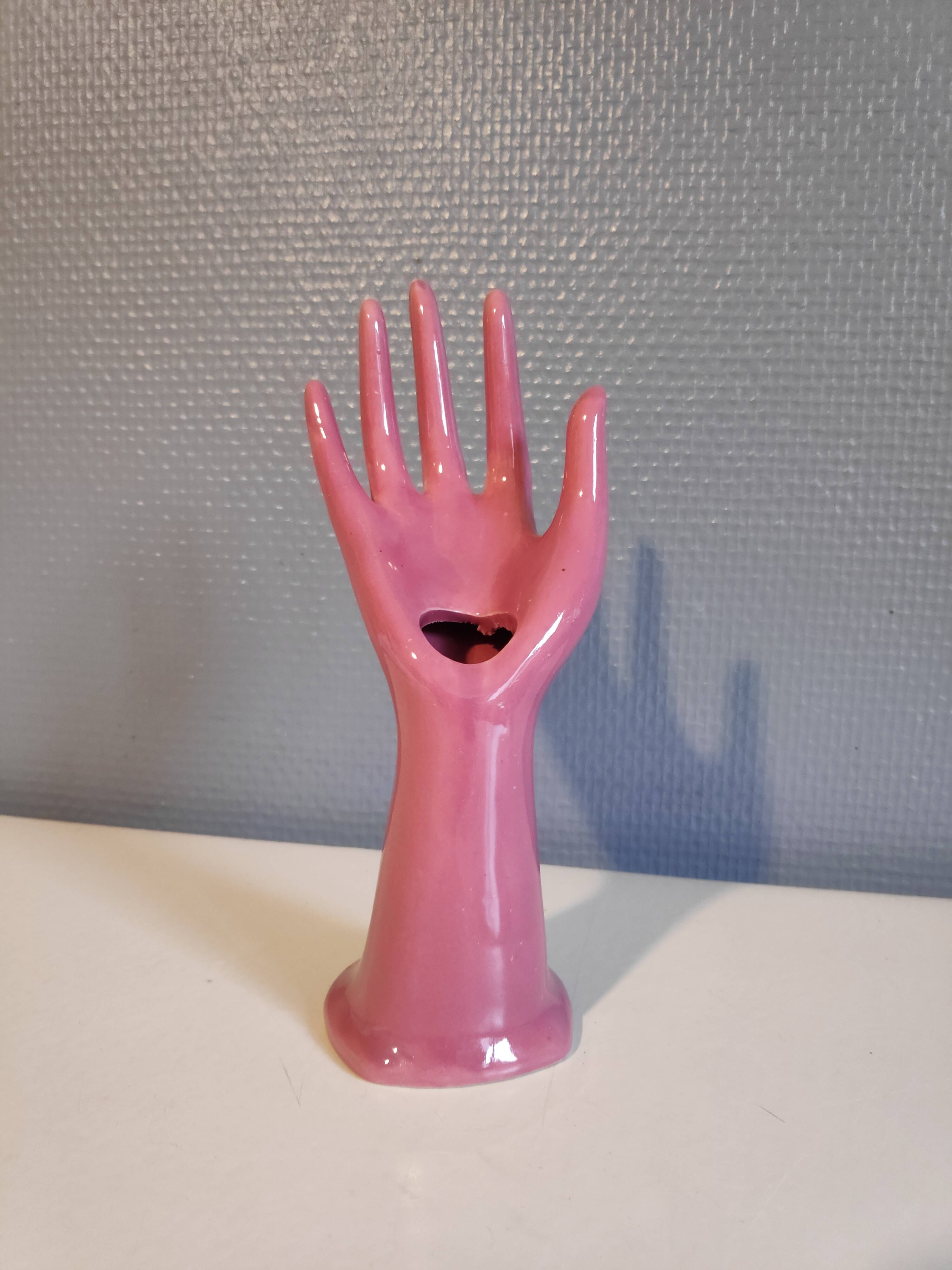 Hand pink ceramic soliflora