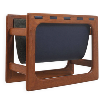 Danish magazine holder in teak and leather by Salin Møbler, 1970s