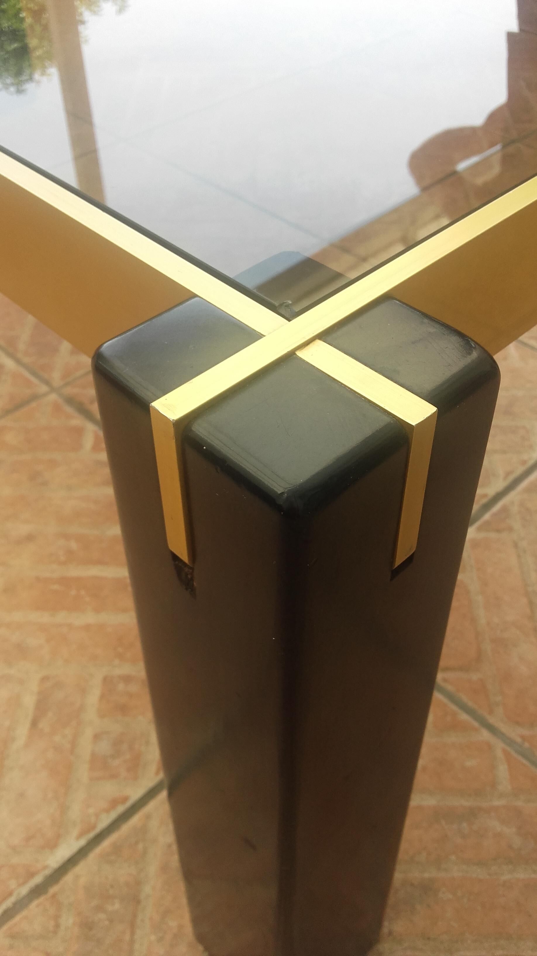 Table low 70s wood glass brass