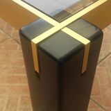 Table low 70s wood glass brass