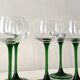 French service of green bottle glass wine glasses, Alsace 1970.