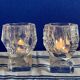 Set of 2 Swedish brutalist frosted glass candle holders.