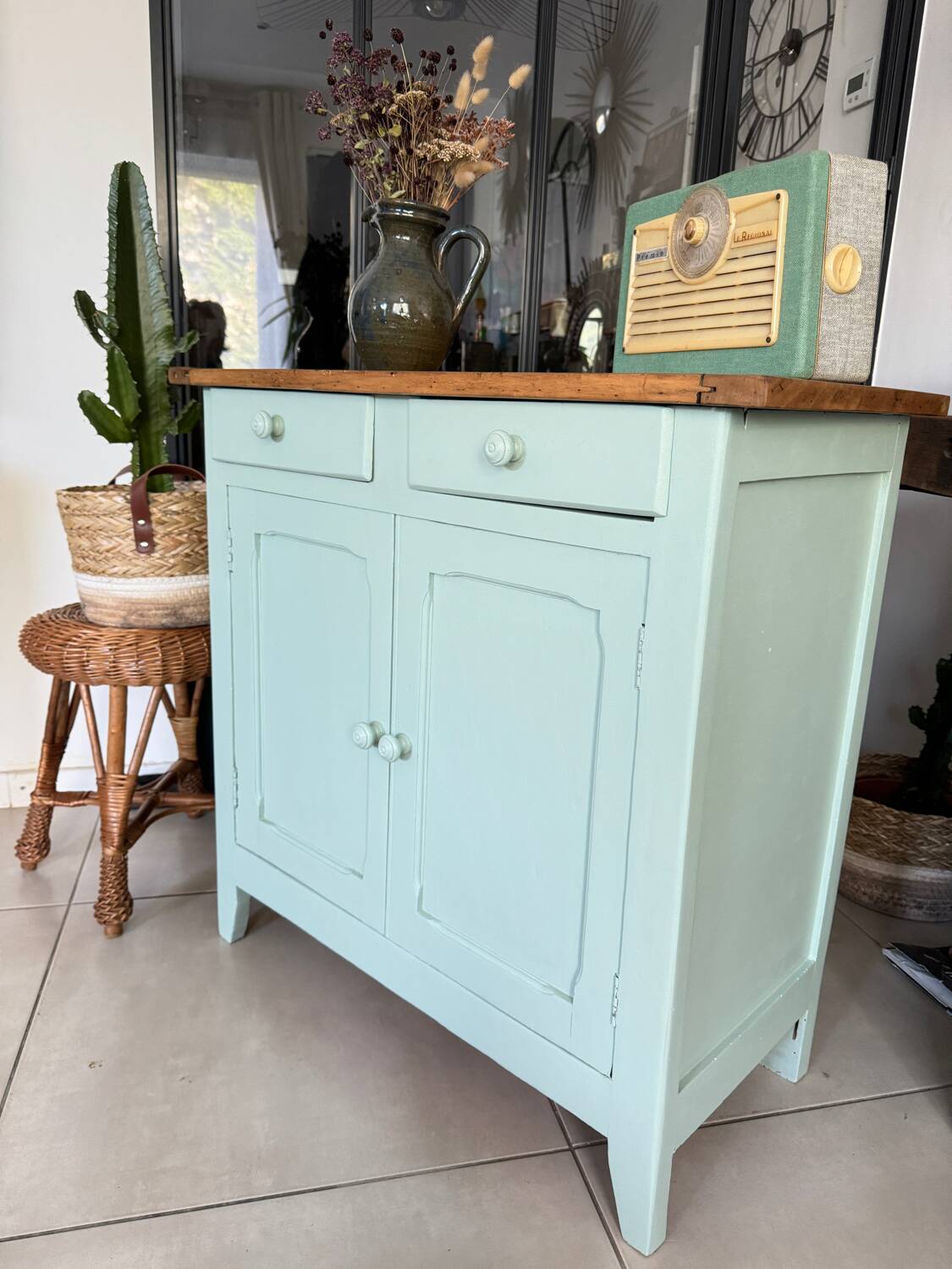 Old vintage Parisian almond green buffet