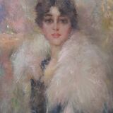 Oil painting on canvas, portrait of a young woman, Italy signed and dated 1917