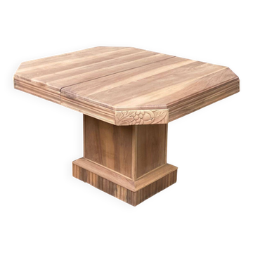 Table à manger art déco extensible rénovée en noyer massif pied central 193