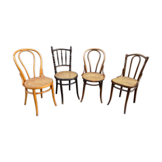 Lot de 4 chaises bistrot dépareillé dismatch bois courbé brasserie bentwood