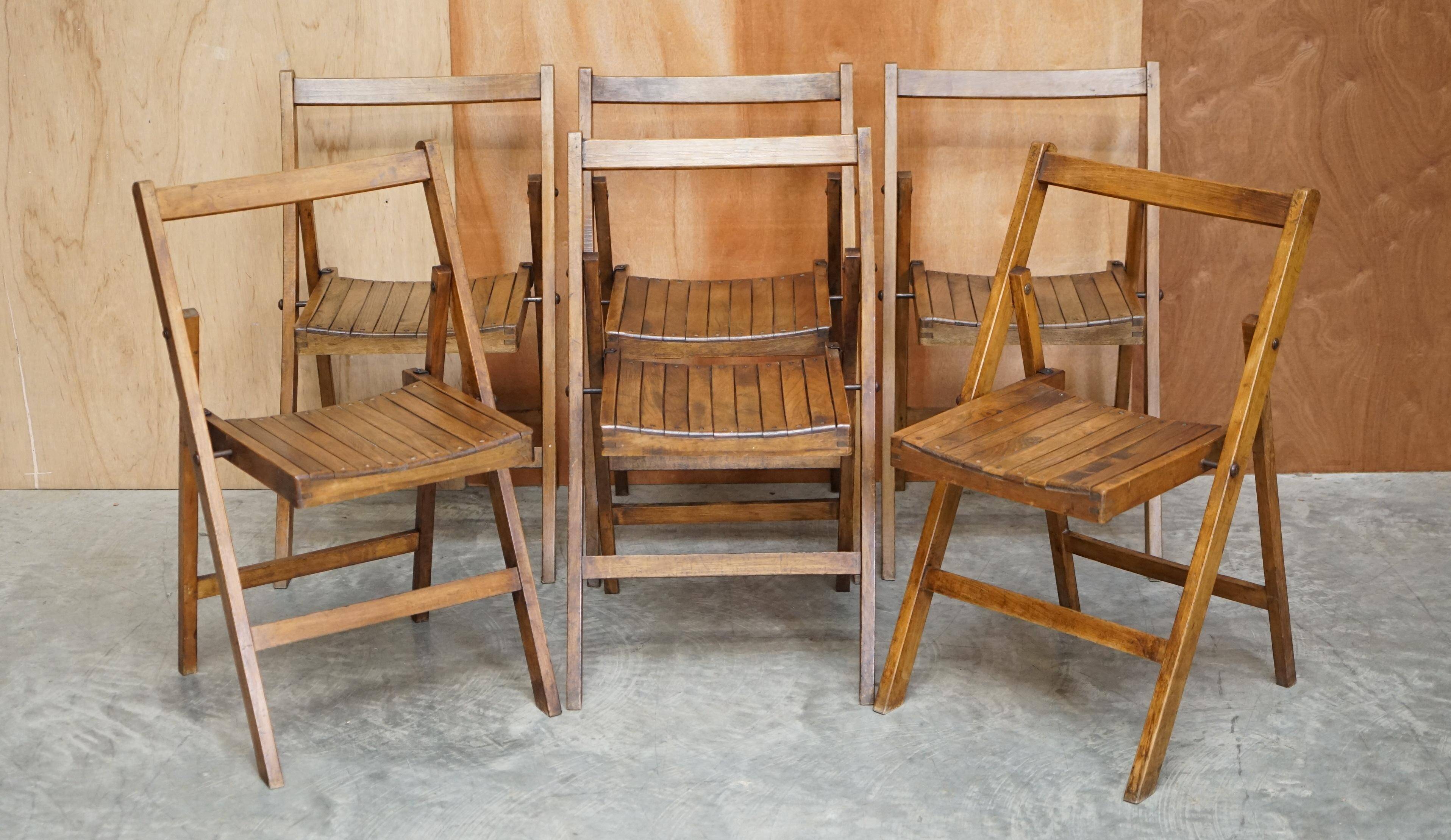 Suite de six chaises pliantes steamer en chêne anglais circa 1900-1920