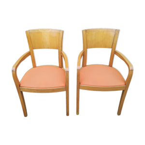 Fauteuils en hêtre et skaï