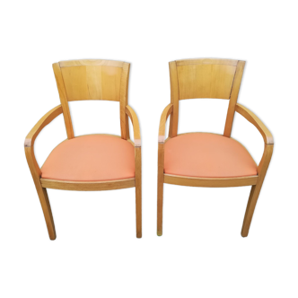 Beech and skaï armchairs