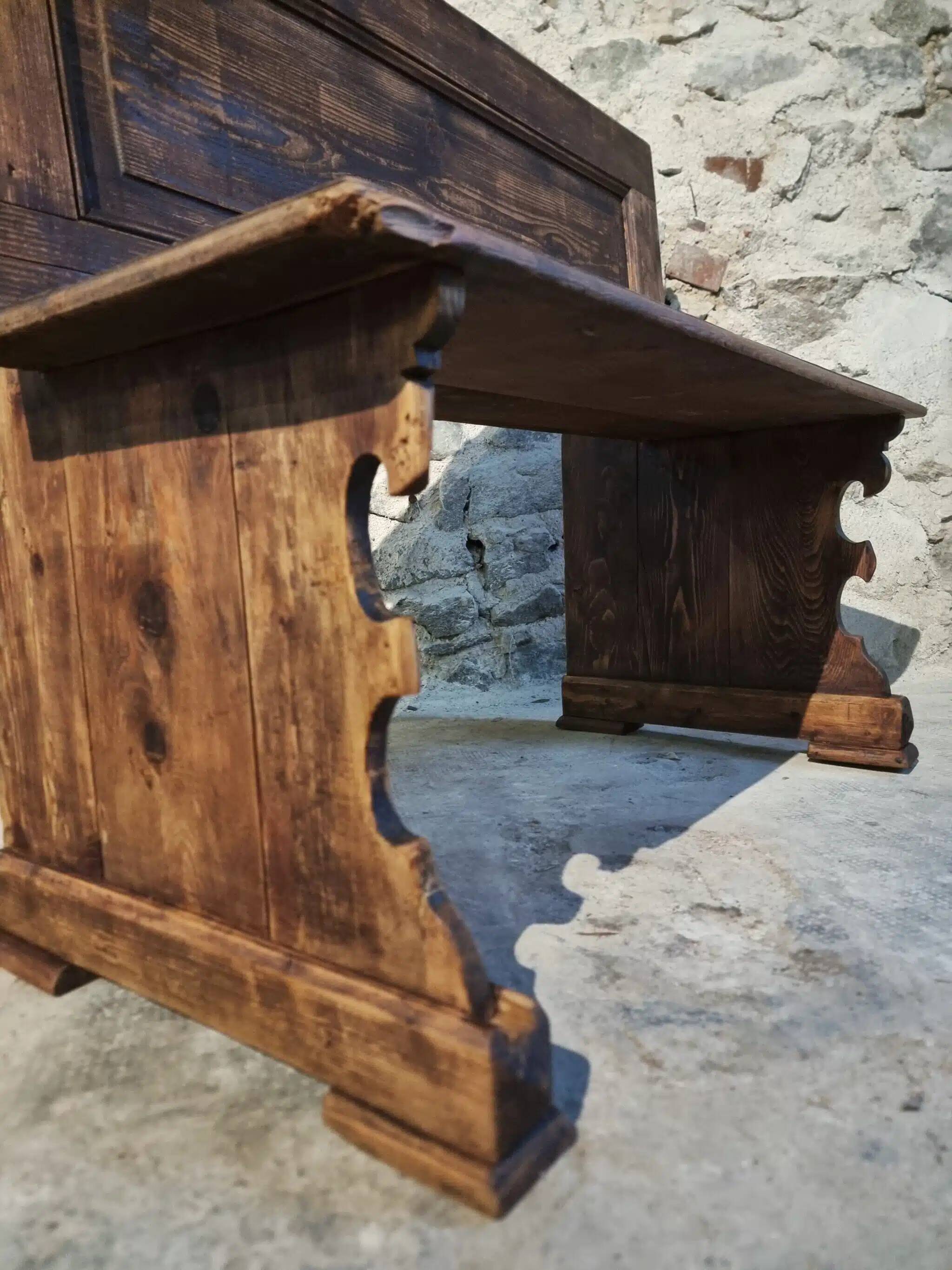 Antique French pine bench – circa 1920 – rustic church pew style