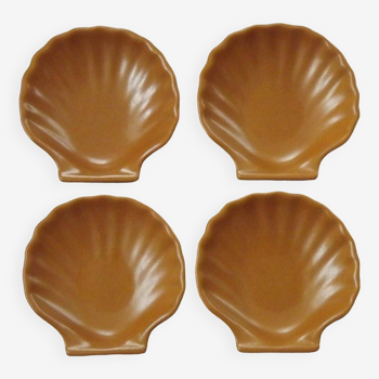 Set of 4 French Vintage Emile Henry Brown Coquille St Jaques Serving Dishes 4641