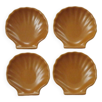 Set of 4 French Vintage Emile Henry Brown Coquille St Jaques Serving Dishes 4641